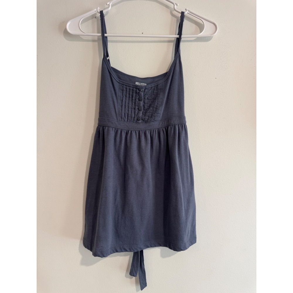 Hollister Babydoll Cami Tank Top Womens Small Gray Pleated Tie Back
